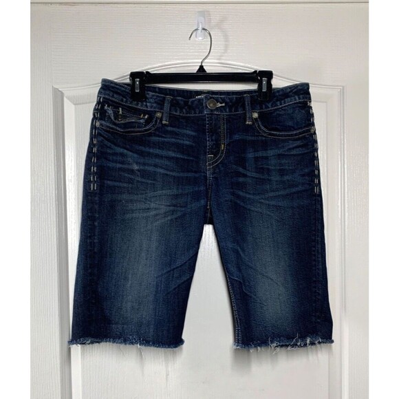 MEK Denim Bermuda Shorts Women's Size 32 Blue Brigitte Back Flap Pockets Stretch - Picture 2 of 11